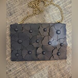 Kate Spade “Madison Avenue” collection Floral navy clutch with chain